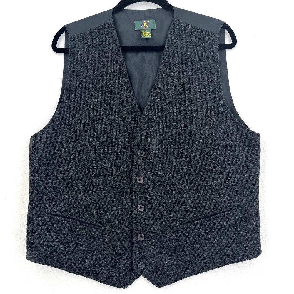 Club Room Vtg Vest Dress Suit Gray Waistcoat Lined Large Dark Academia Preppy